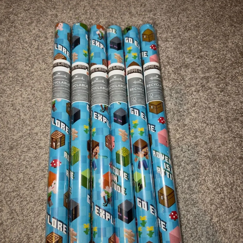 Hallmark Minecraft Gift Wrapping Paper LOT of 6 Rolls 120 sq ft Total Christmas